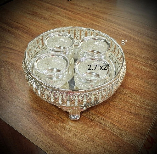 german silver set of 5 pieces - 1 tray with 4 bowls set
