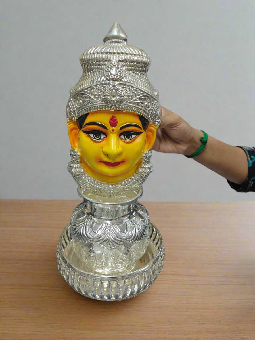 German silver ashtha lakshmi kalash with Tanjore painted lakshmi face and tray set