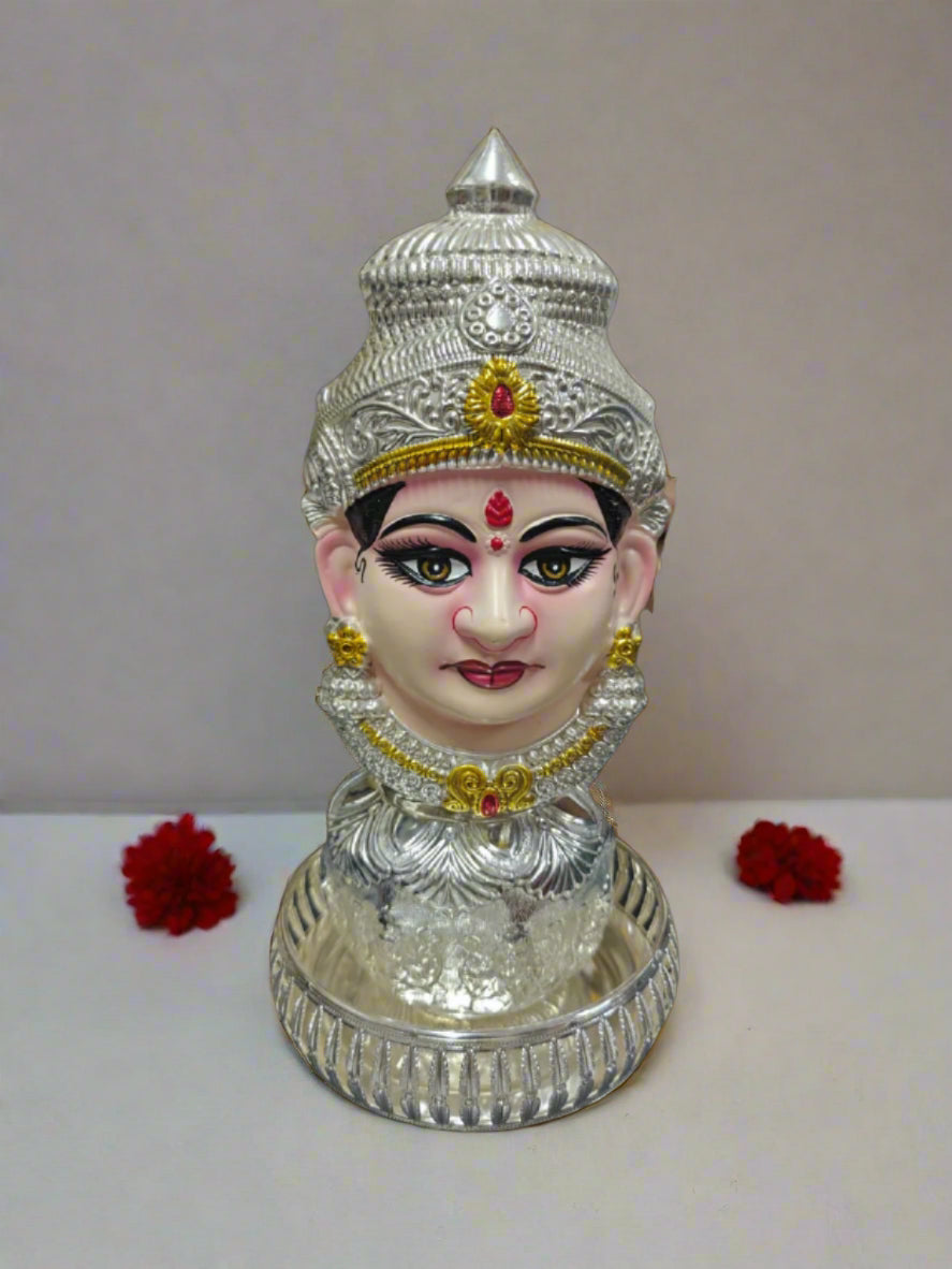 German silver ashtha lakshmi kalash with Tanjore painted lakshmi face and tray set