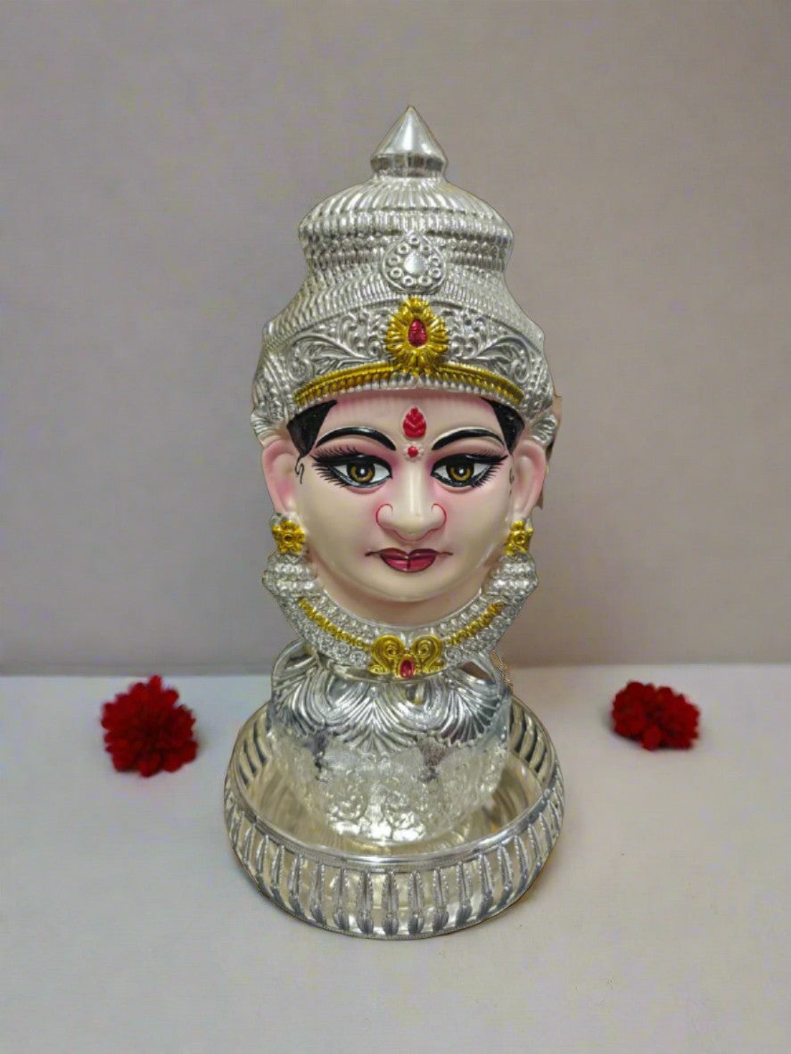 German silver ashtha lakshmi kalash with Tanjore painted lakshmi face and tray set