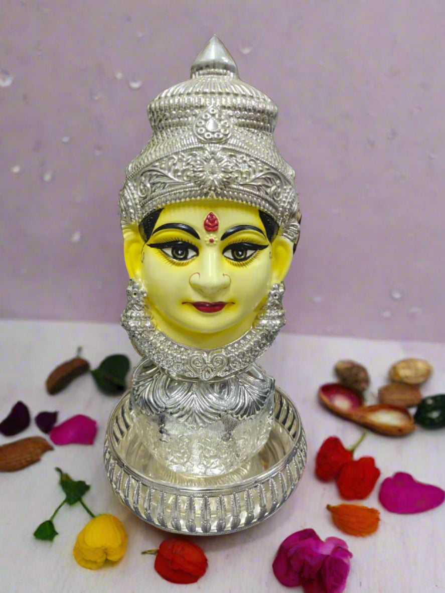 German silver ashta lakshmi kalash with Tanjore painted lakshmi face and tray set