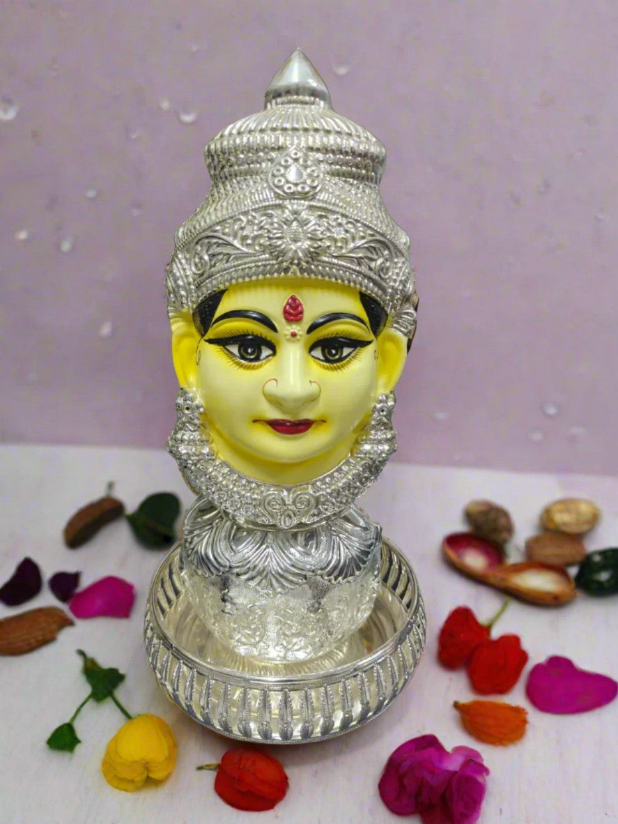 German silver ashta lakshmi kalash with Tanjore painted lakshmi face and tray set