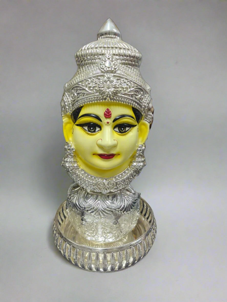 German silver ashta lakshmi kalash with Tanjore painted lakshmi face and tray set