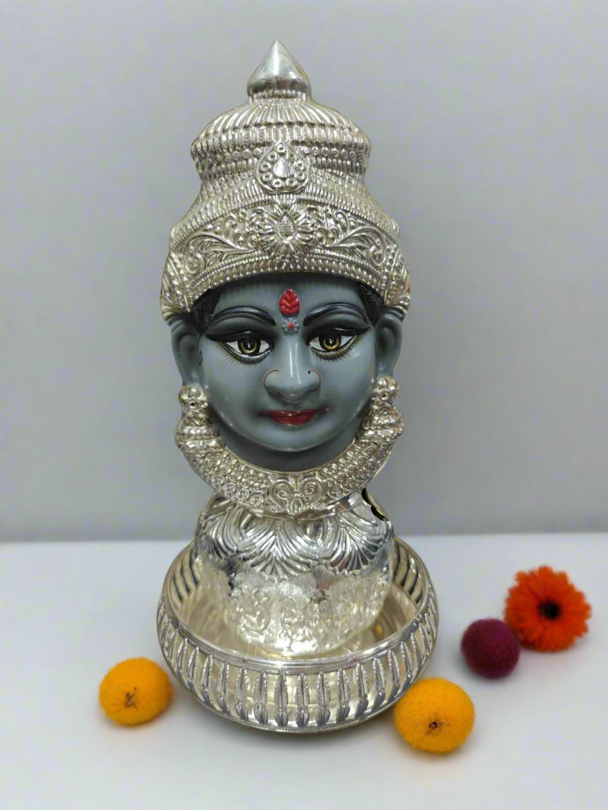 German silver ashta lakshmi kalash with Tanjore painted lakshmi face and tray set