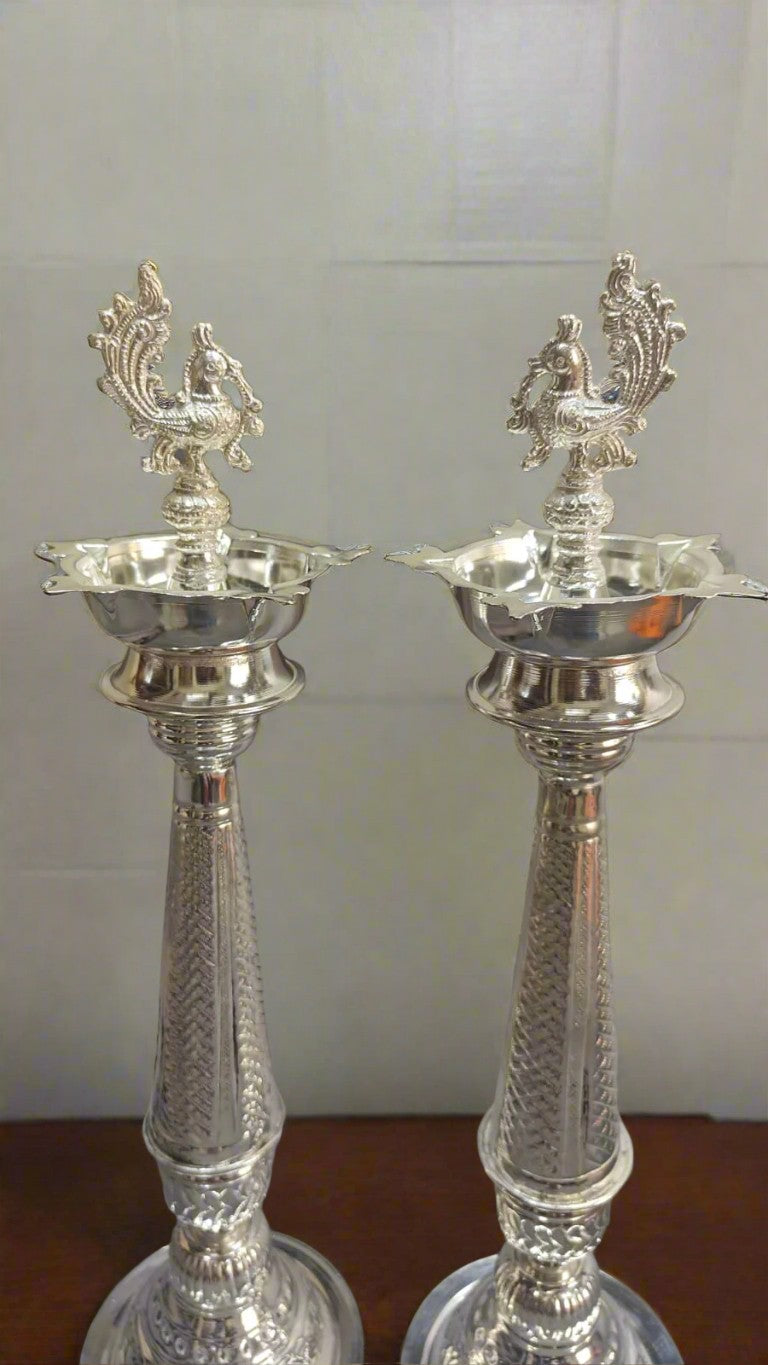 German silver  peacock Diya pair set