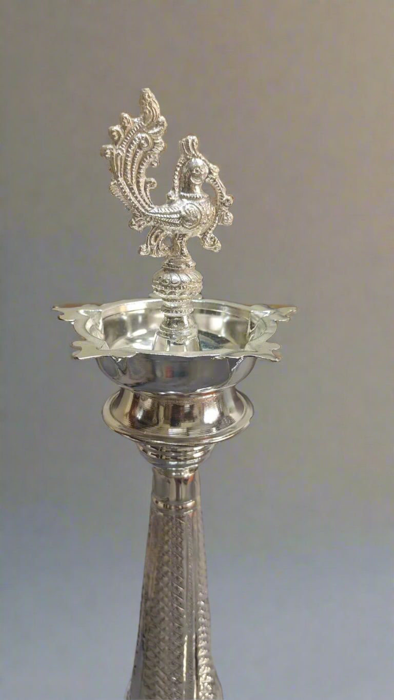 German silver  peacock Diya pair set
