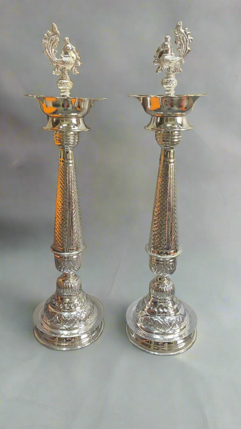 German silver  peacock Diya pair set