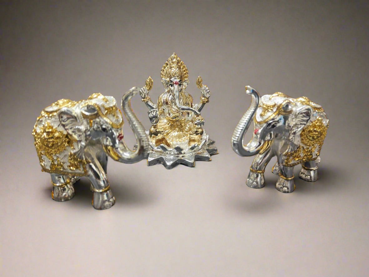 resin gold and silver Ganesh with elephant idol
