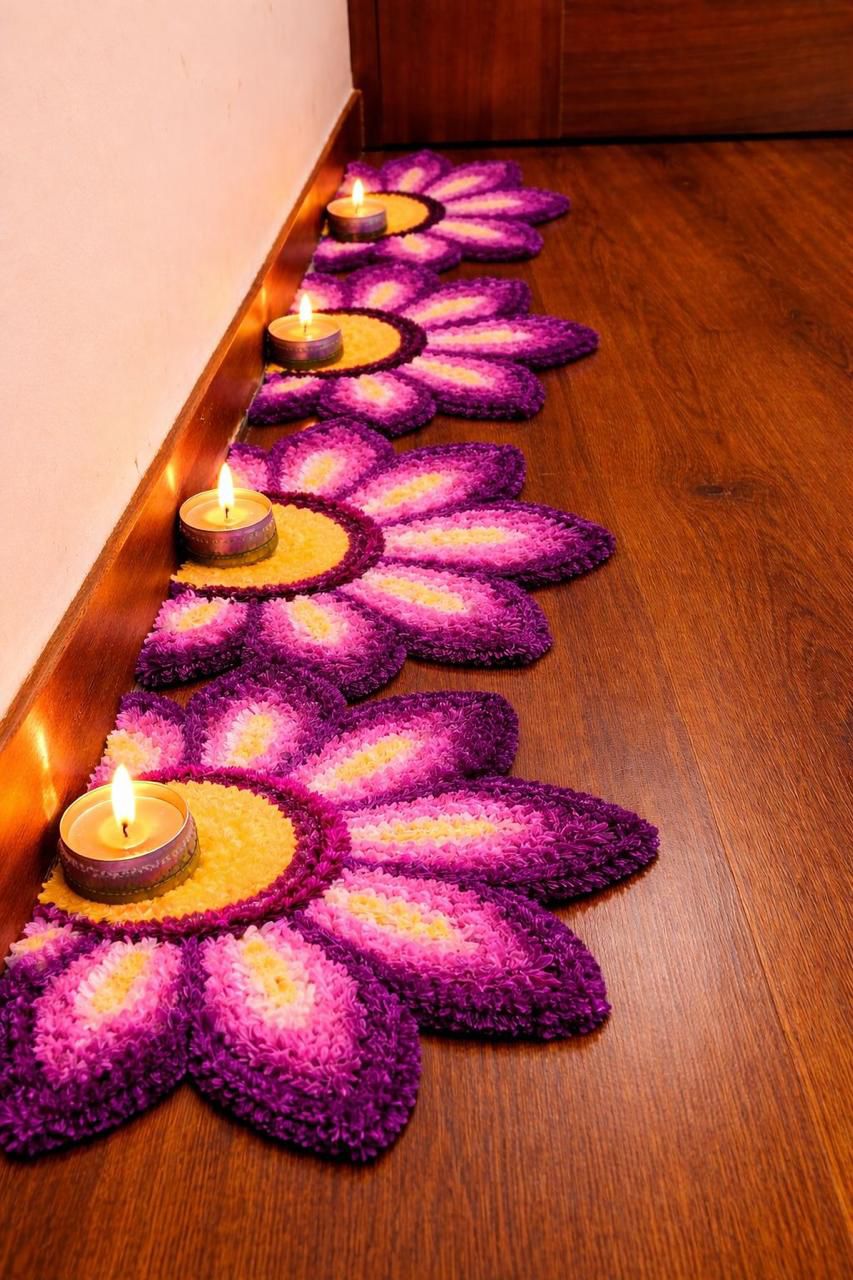 Purple sunflower Rangoli Decorative Mat – Festive Floor Décor for Diwali, Weddings & Pooja