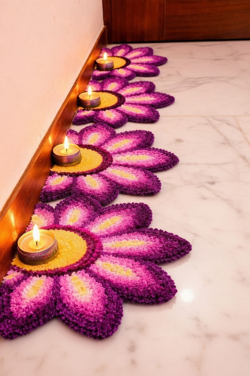 Purple sunflower Rangoli Decorative Mat – Festive Floor Décor for Diwali, Weddings & Pooja
