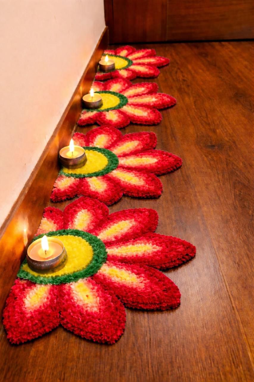Red sunflower Rangoli Decorative Mat – Festive Floor Décor for Diwali, Weddings & Pooja