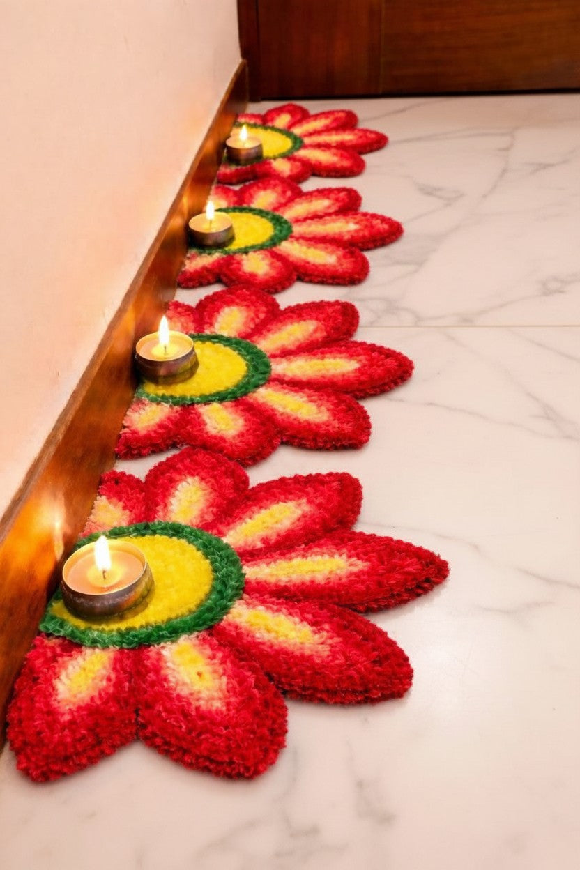Red sunflower Rangoli Decorative Mat – Festive Floor Décor for Diwali, Weddings & Pooja