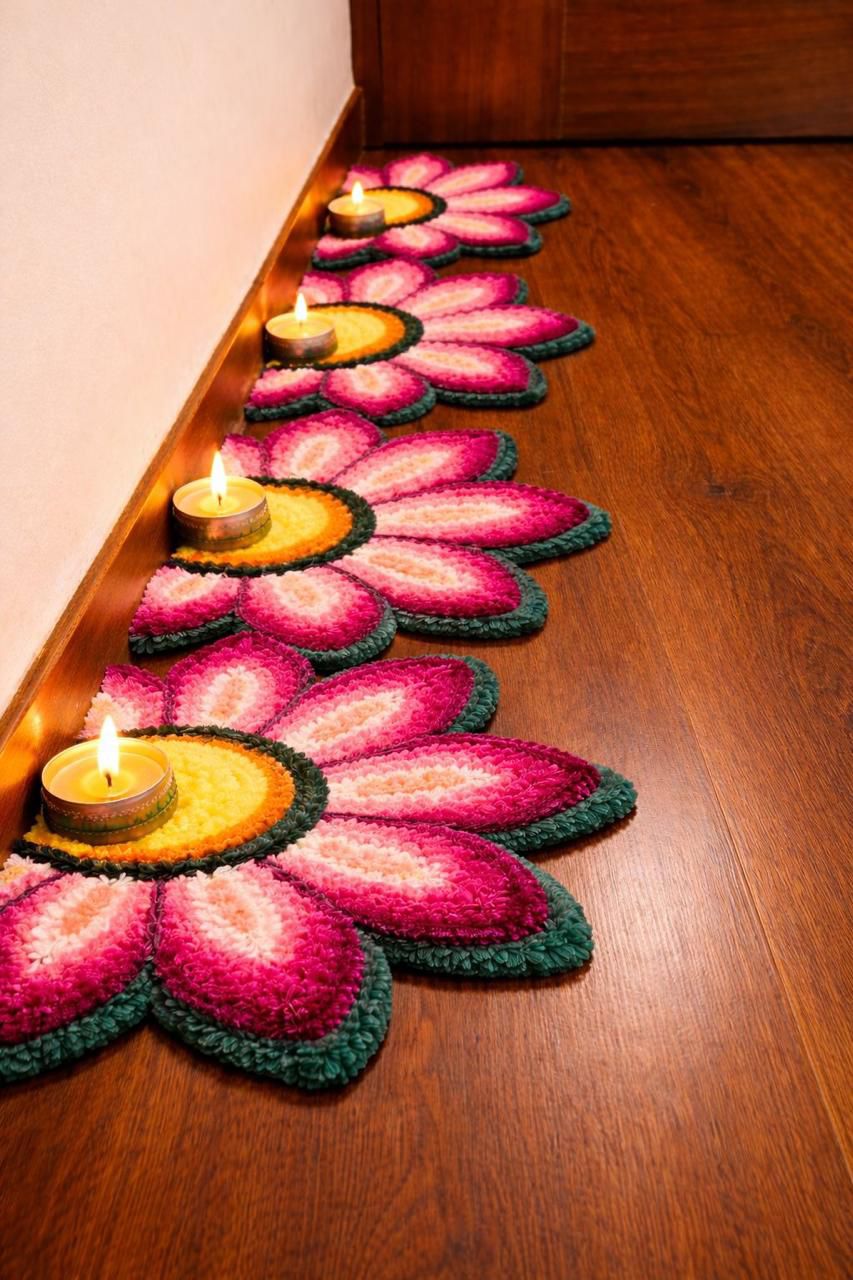 Magenta sunflower Rangoli Decorative Mat – Festive Floor Décor for Diwali, Weddings & Pooja