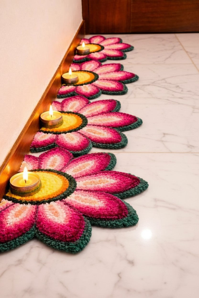Magenta sunflower Rangoli Decorative Mat – Festive Floor Décor for Diwali, Weddings & Pooja