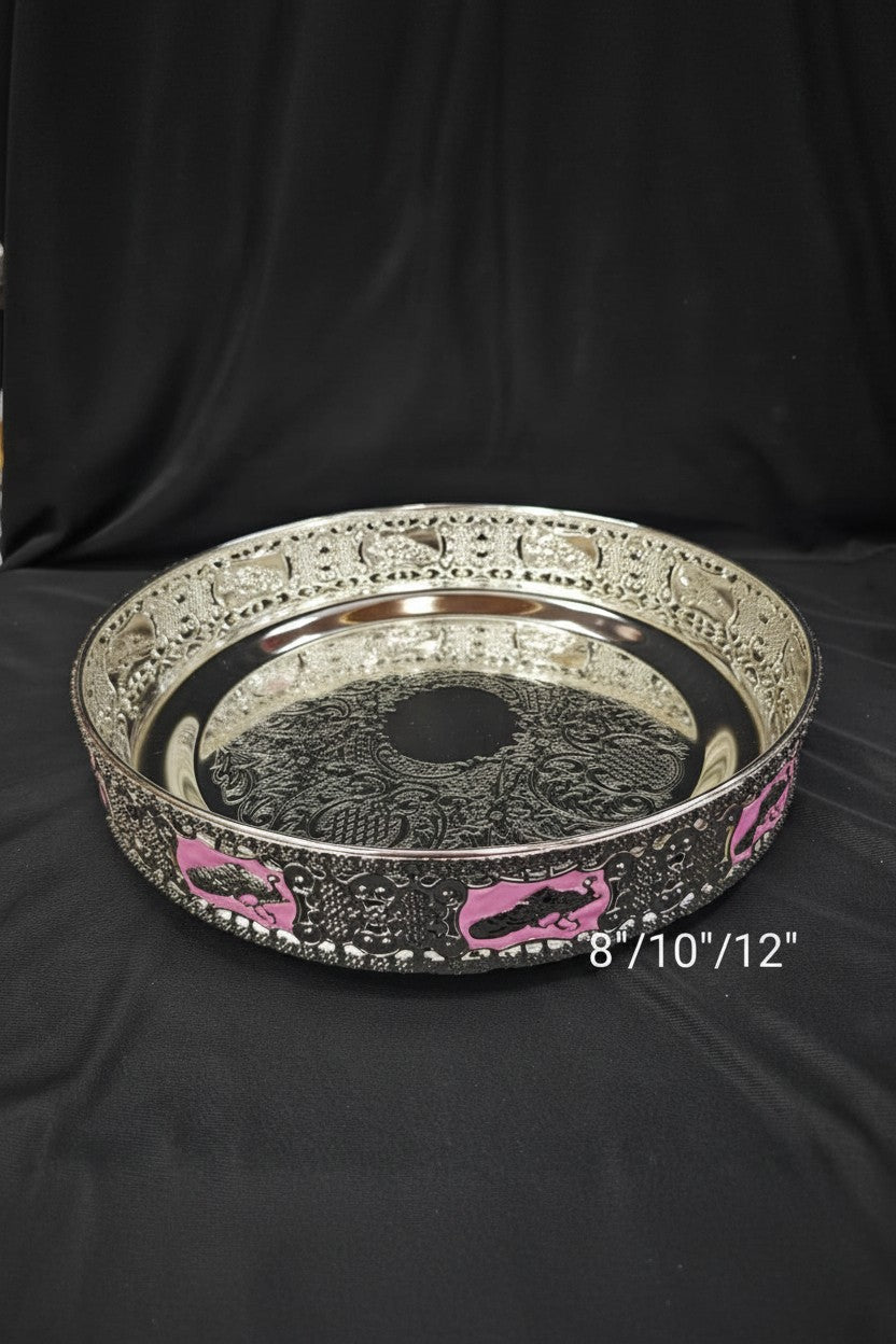 German Silver pink Tray Set of 3 – Elegant Serveware & Housewarming Gift