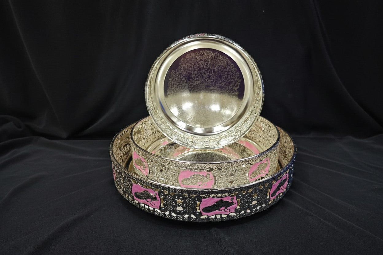German Silver pink Tray Set of 3 – Elegant Serveware & Housewarming Gift
