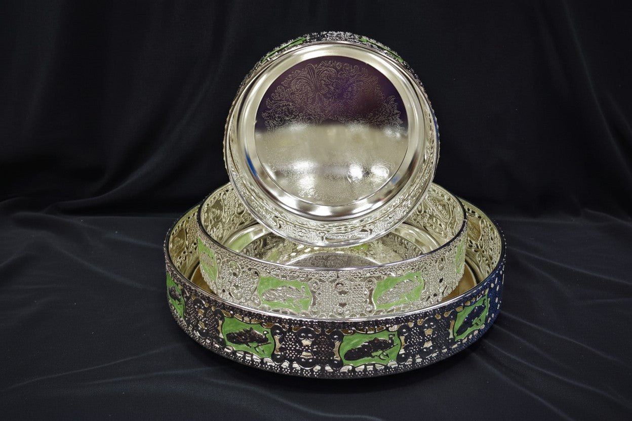 German Silver Green Tray Set of 3 – Elegant Serveware & Housewarming Gift