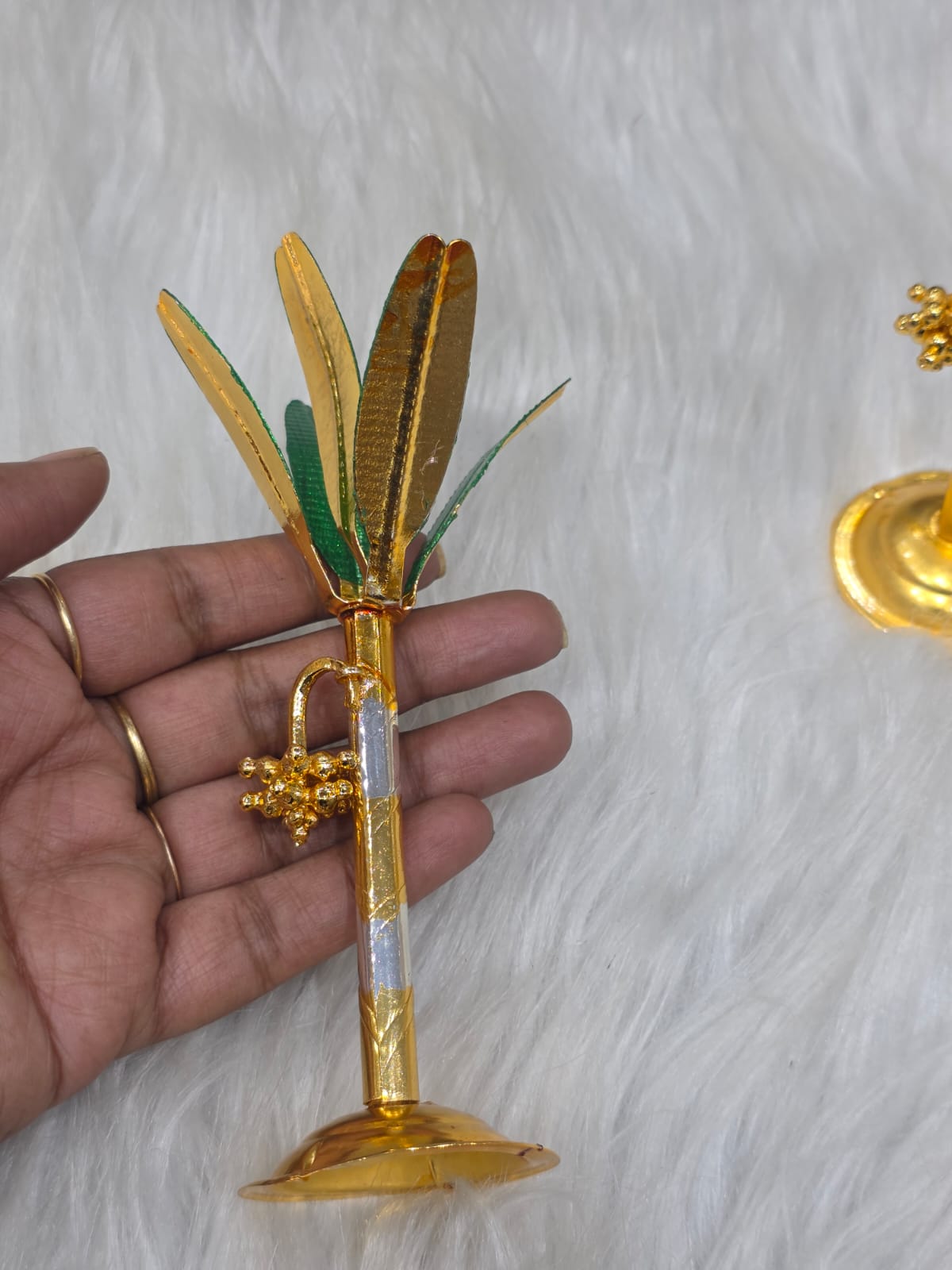 German Silver Golden Banana Tree Pair 6" – Auspicious Vara Lakshmi Festival Décor & Gift