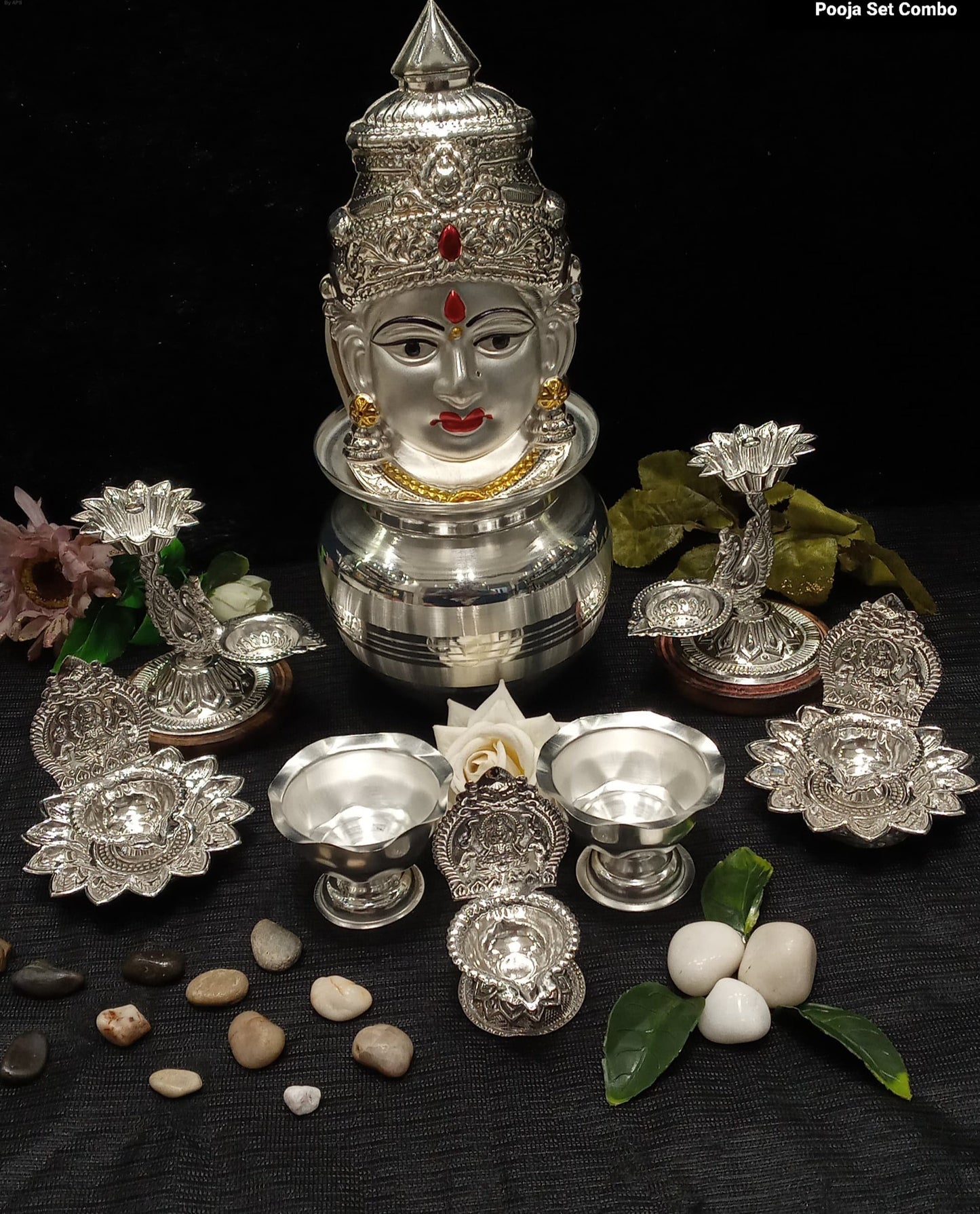 silver plated pooja thali set - 9 pieces for diwali/housewarming