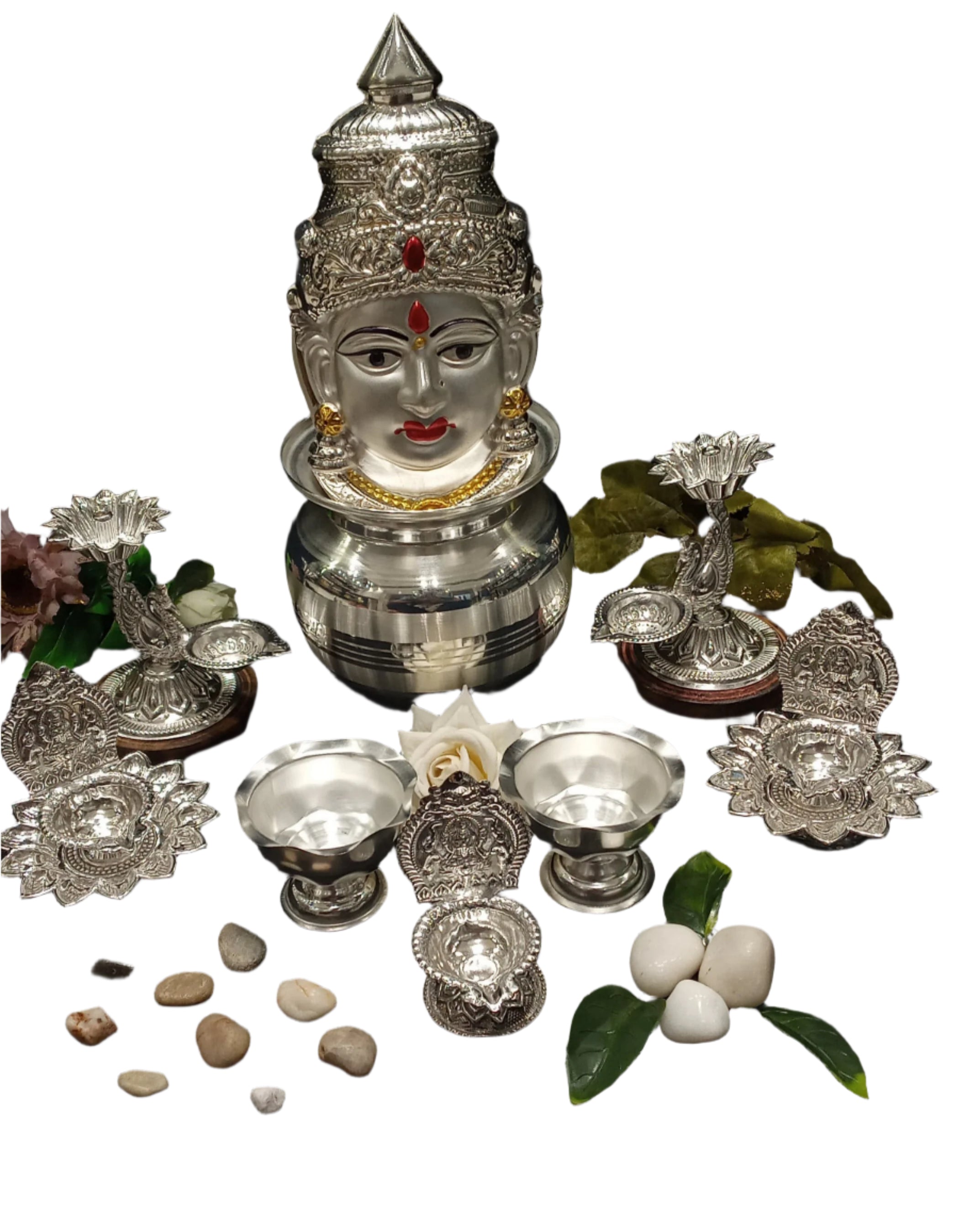 Silver Plated Pooja thali Set - 9 Pieces