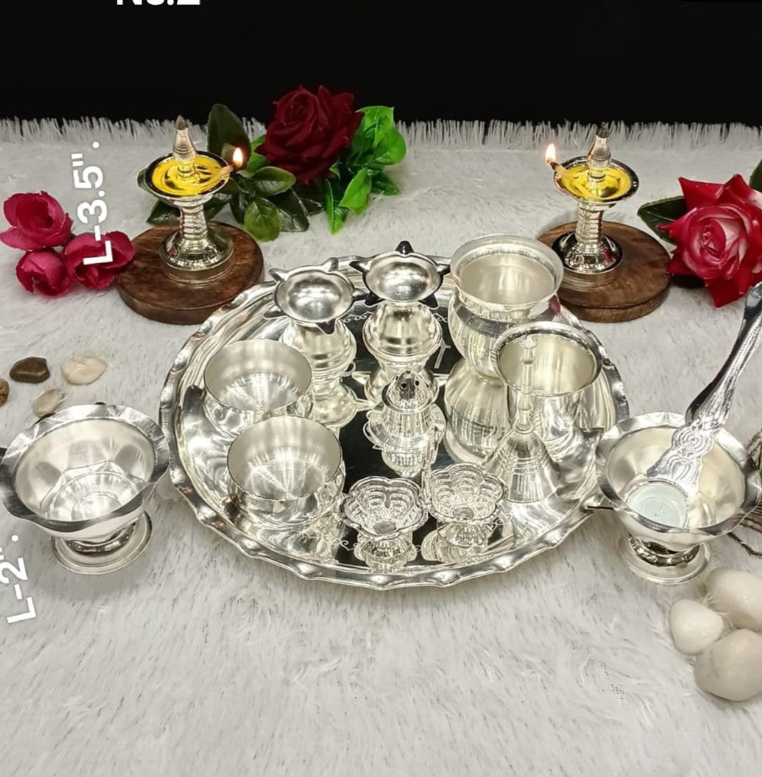 silver plated pooja thali set of 14 pieces for diwali/ housewarming pooja