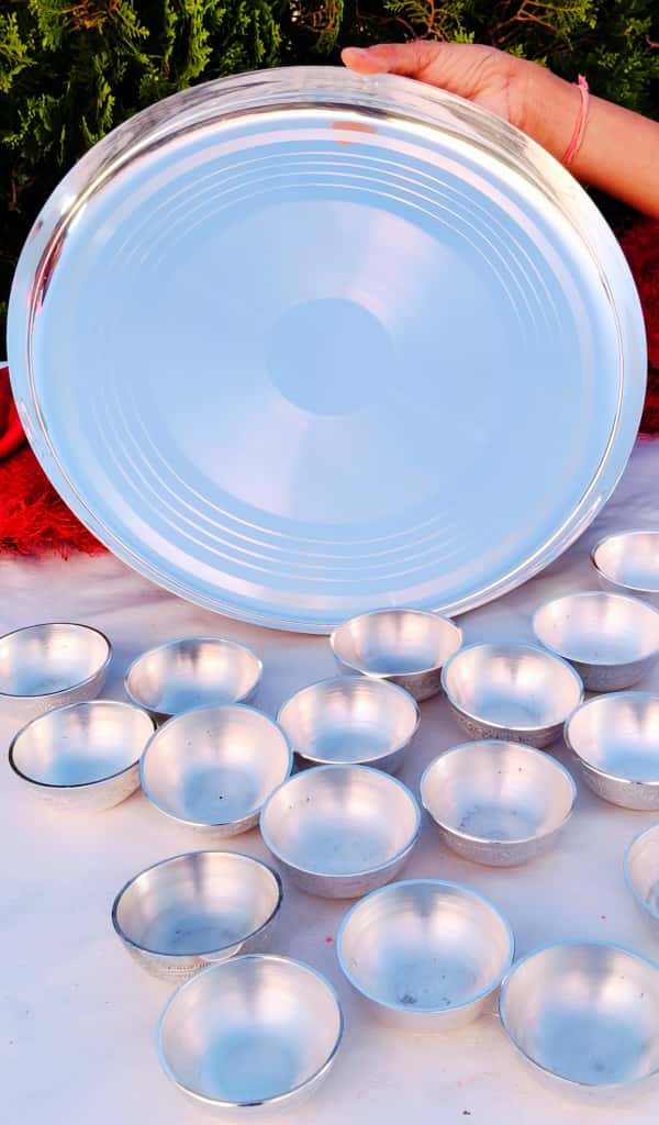 German silver bhog thali/ prasadam thali set with 21 nakkashi detachable bowl for pooja