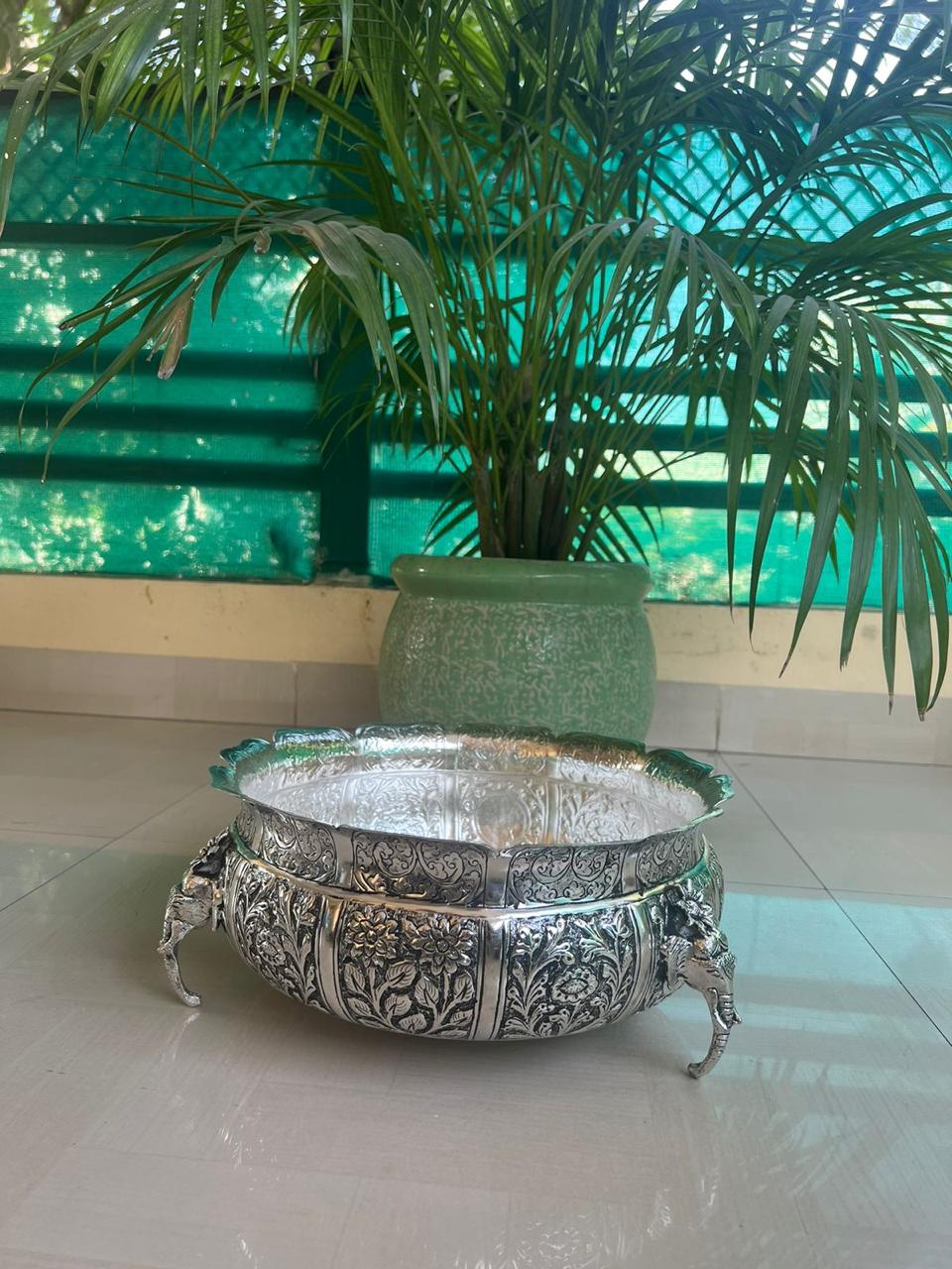 german silver Antique finish elephant urli for diwal/ home décor