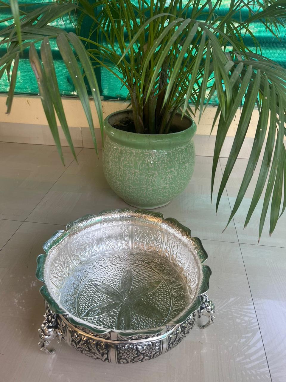 german silver Antique finish elephant urli for diwal/ home décor