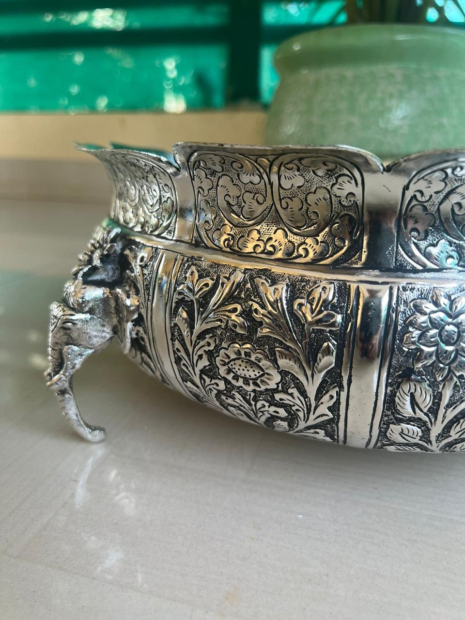 german silver Antique finish elephant urli for diwal/ home décor