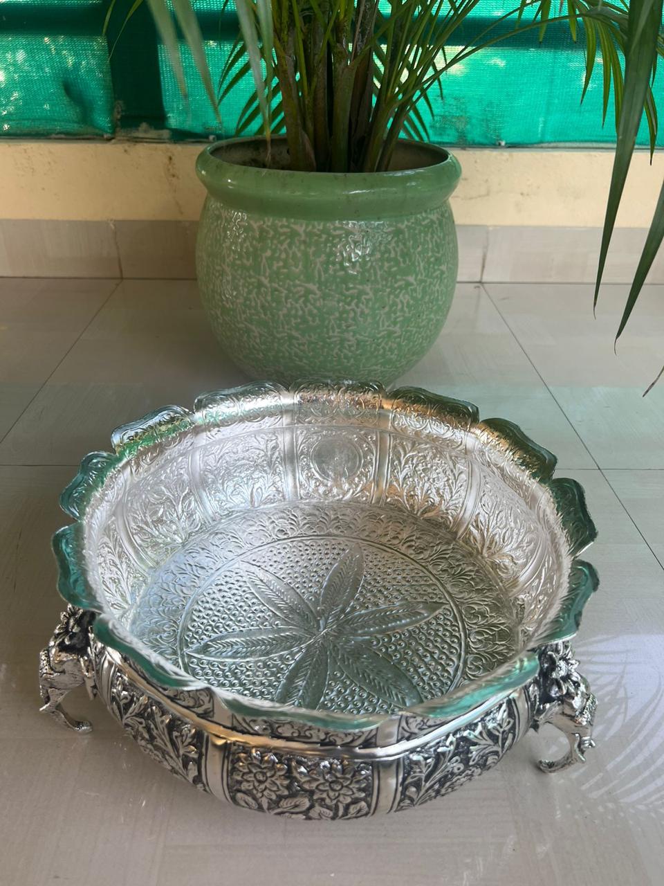 german silver Antique finish elephant urli for diwal/ home décor