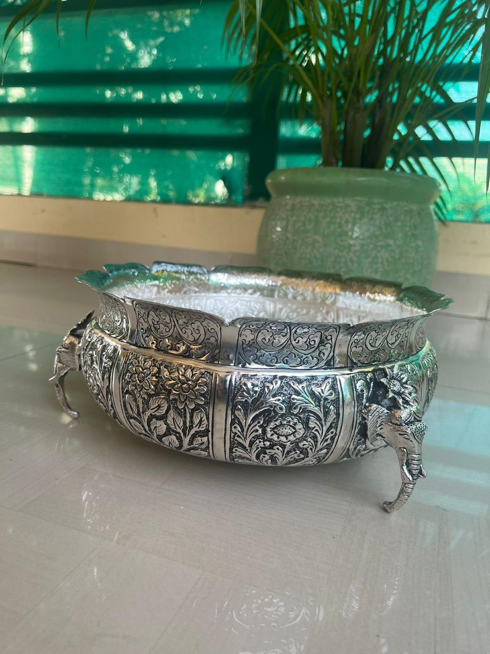 german silver Antique finish elephant urli for diwal/ home décor