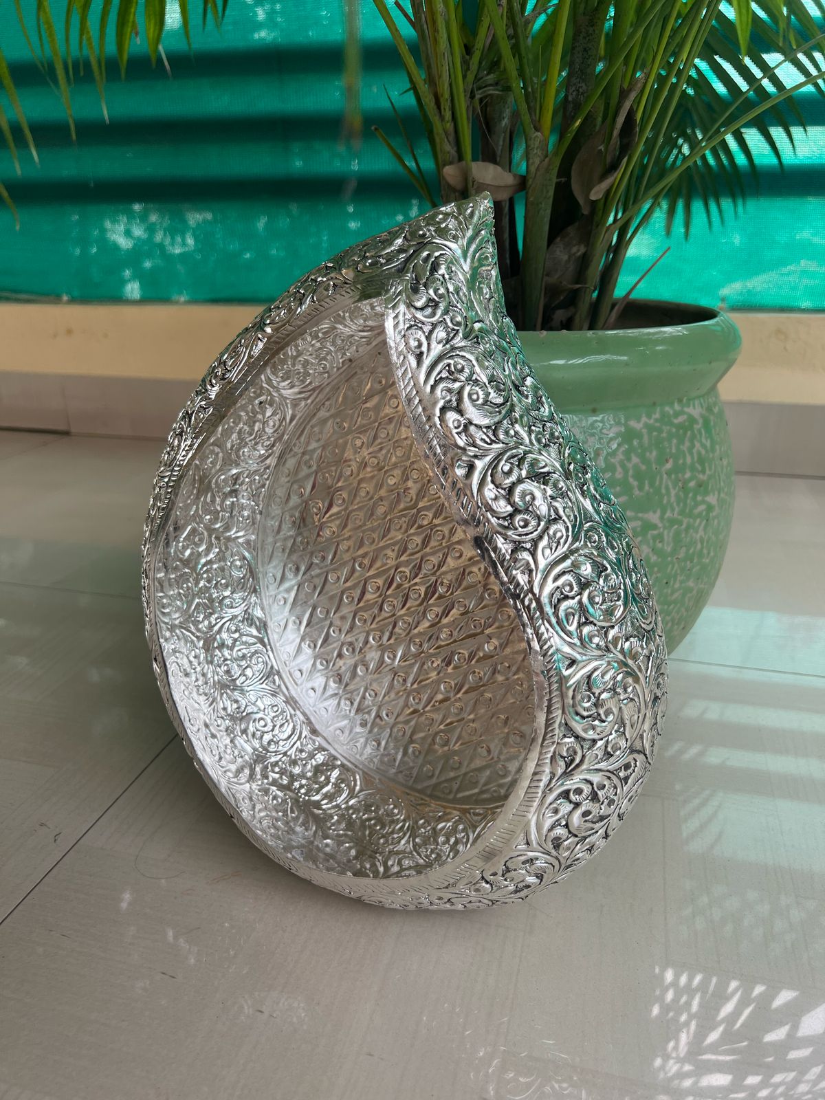 german silver Mango shape urli/platter/ fruit basket/ gift item for home