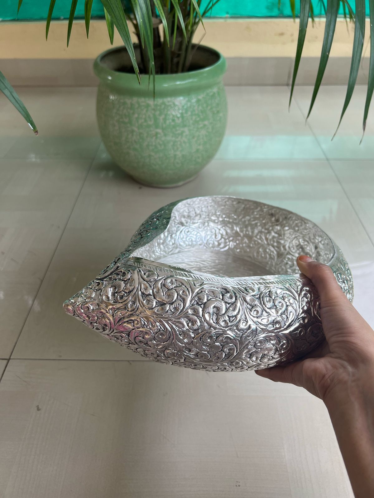 german silver Mango shape urli/platter/ fruit basket/ gift item for home