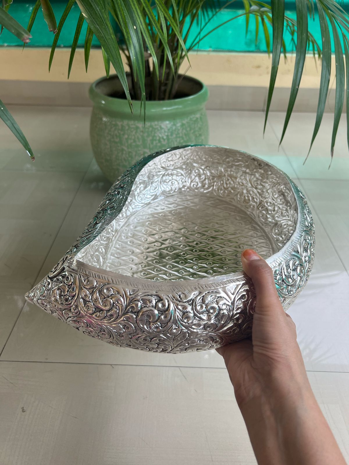 german silver Mango shape urli/platter/ fruit basket/ gift item for home