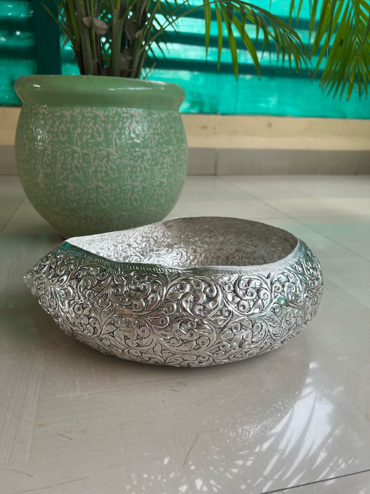 german silver Mango shape urli/platter/ fruit basket/ gift item for home