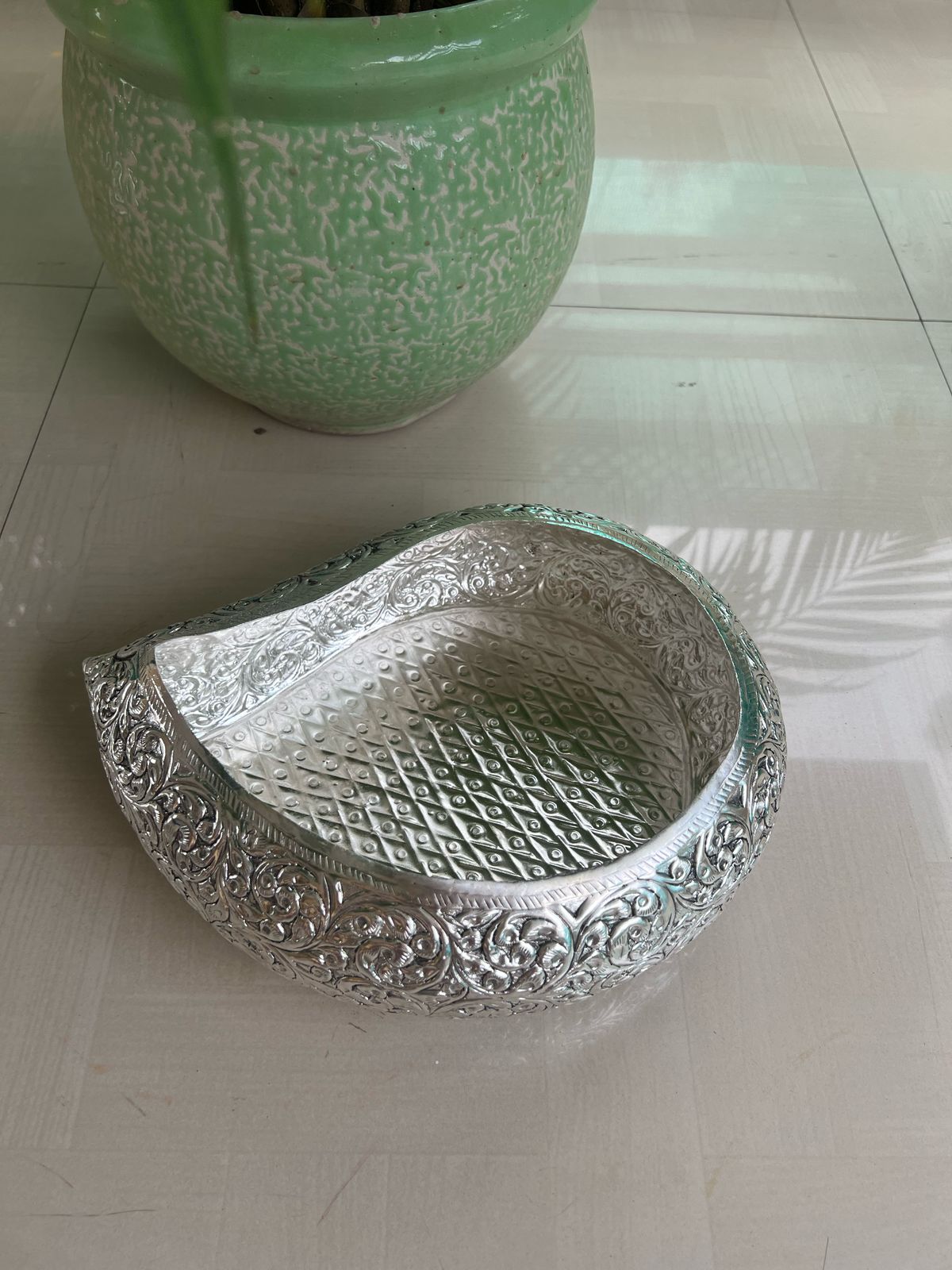 german silver Mango shape urli/platter/ fruit basket/ gift item for home