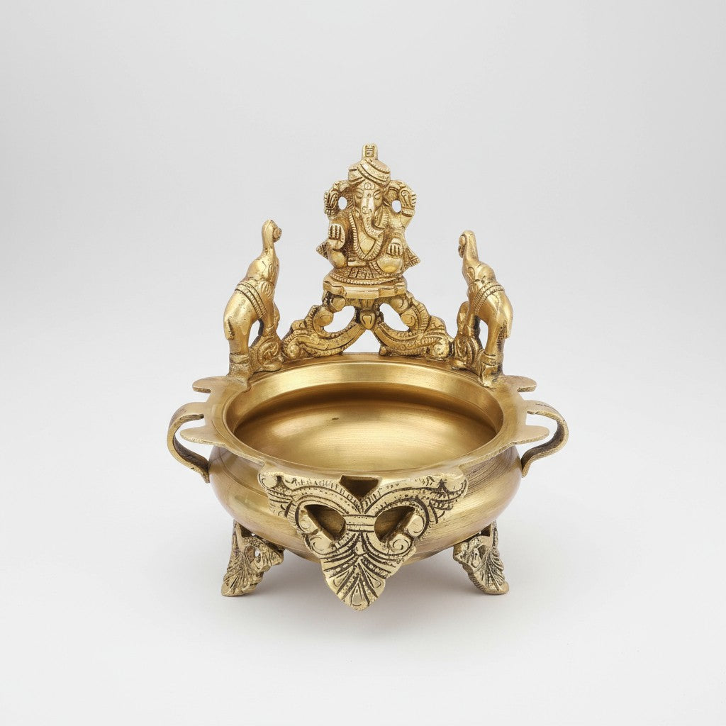 brass ganesh with elephant  urli bowl for home décor/ diwali/ gift item