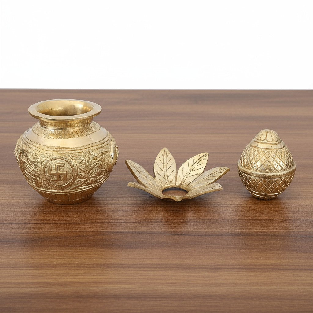 brass kalash with coconut and leaf for home décor /diwali pooja/ housewarming
