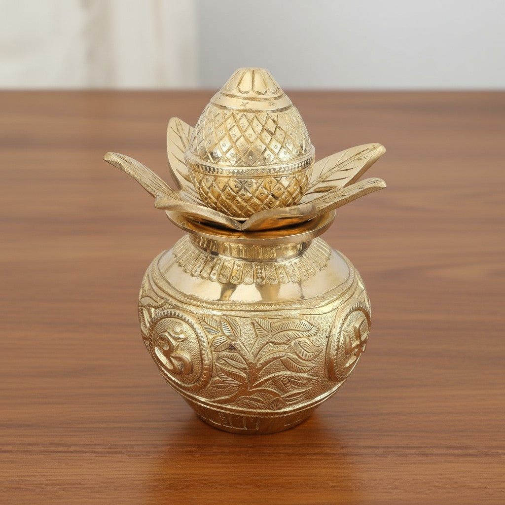 brass kalash with coconut and leaf for home décor /diwali pooja/ housewarming