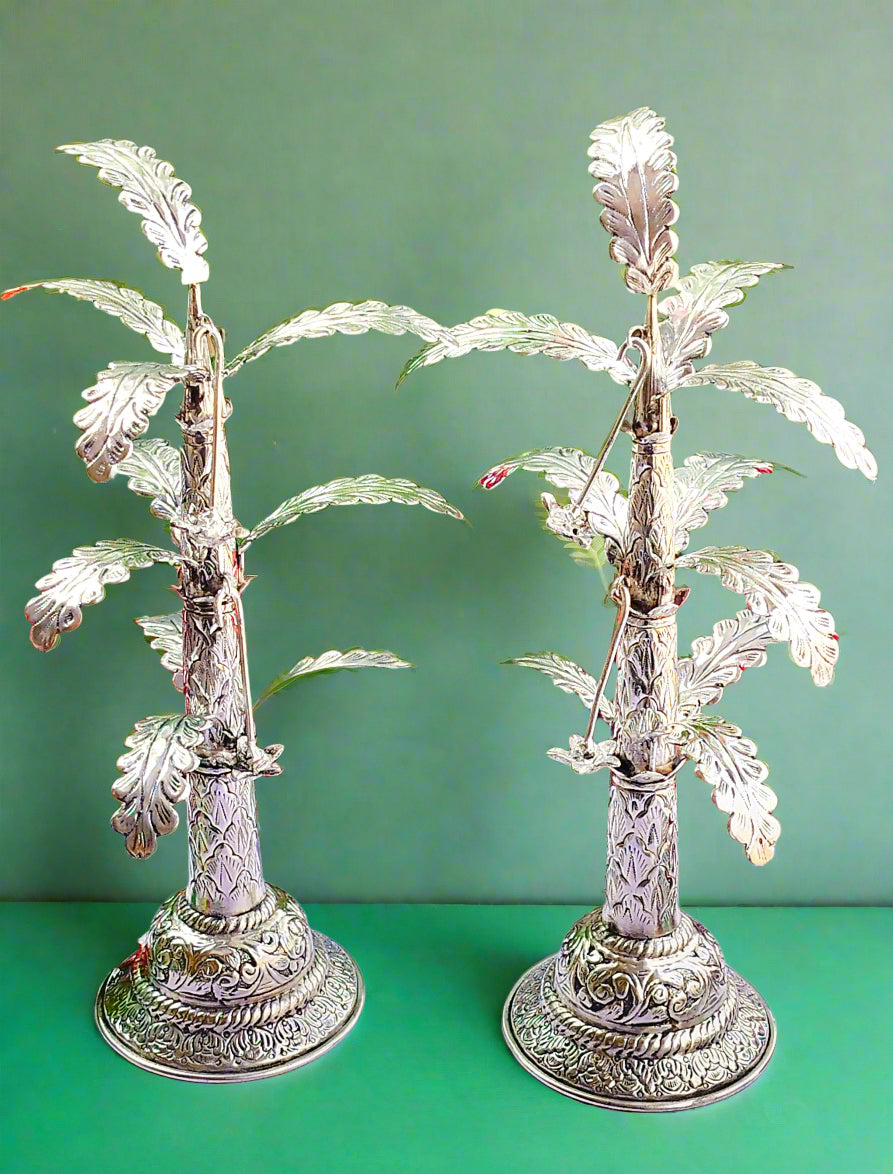 German Silver Banana Tree Pair for Diwali/housewarming, 16" Height