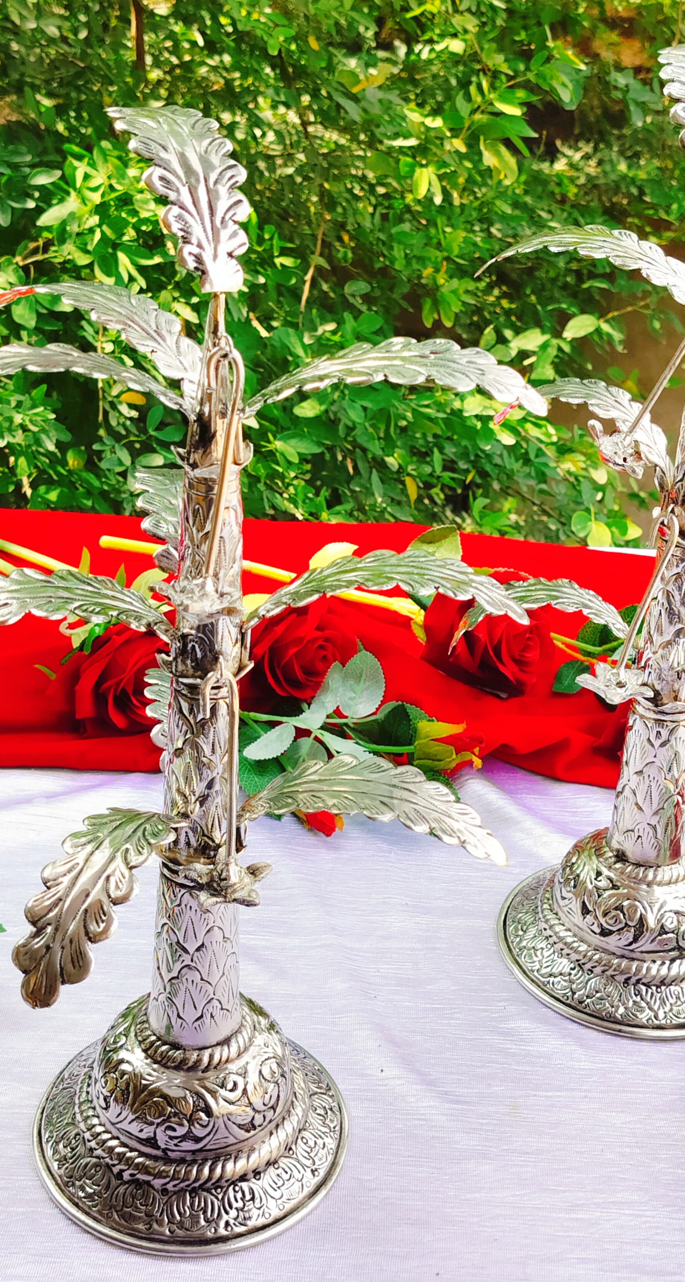 German Silver Banana Tree Pair for Diwali/housewarming, 16" Height