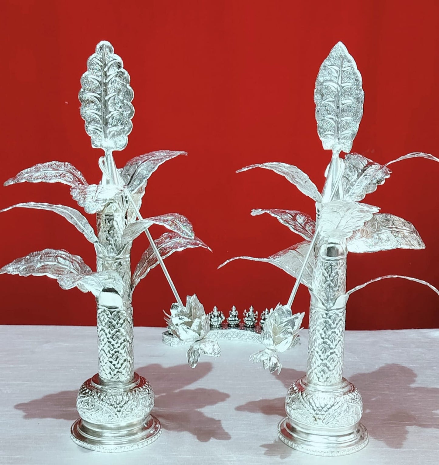 german silver 18" banana tree pair for diwali festival/ home décor/ housewarming pooja