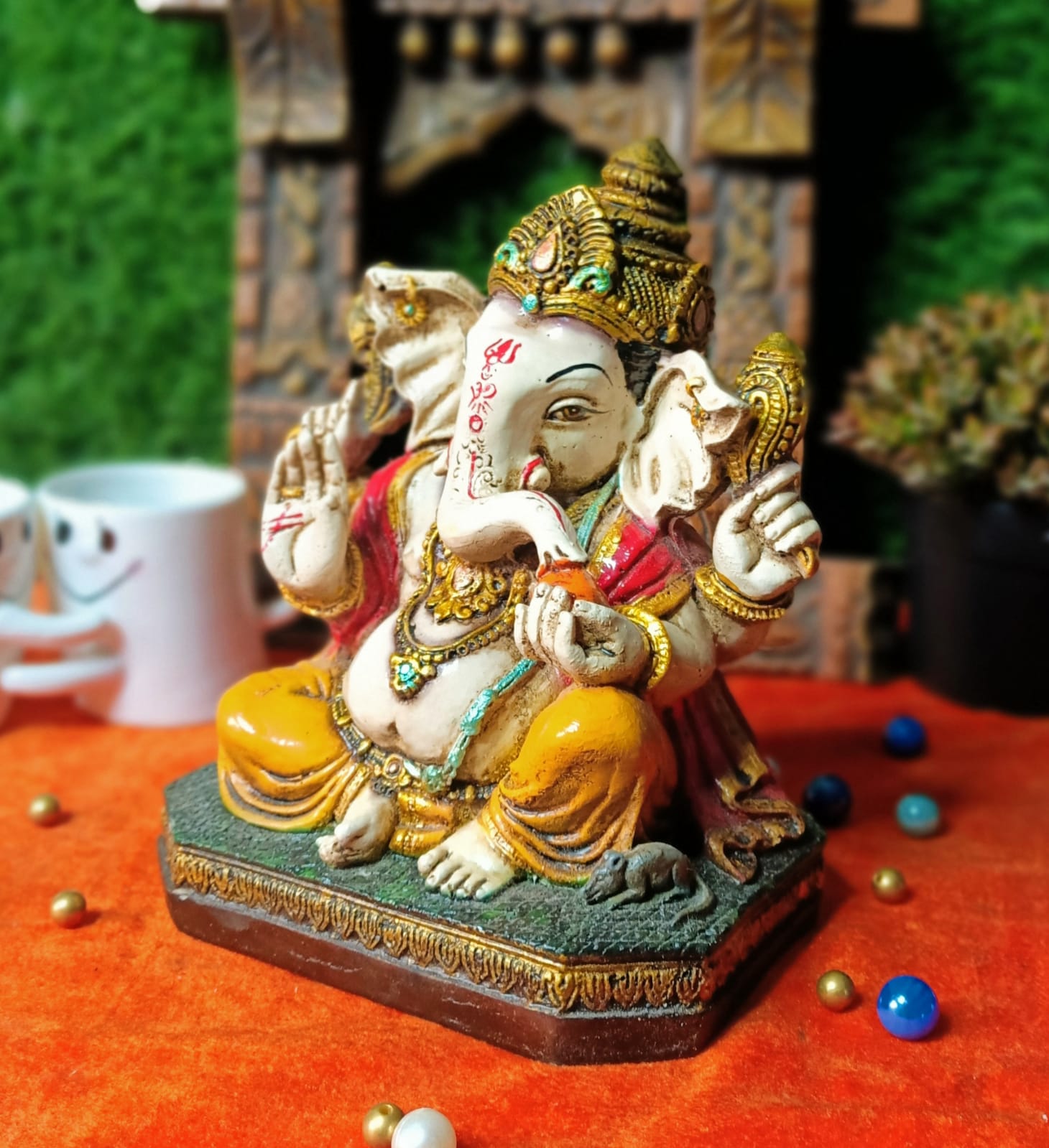 Resin Handmade Colorful Ganesh Statue showpiece for Home Decor/Home Temple