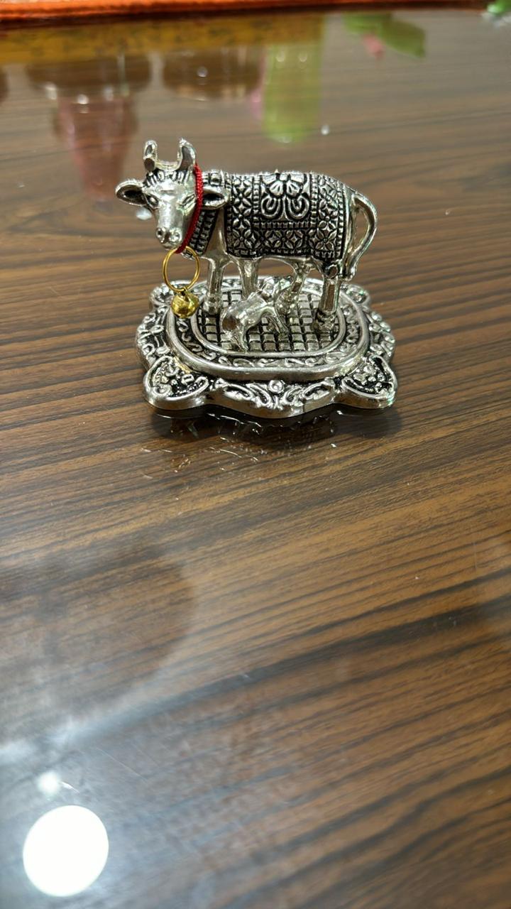 German Silver Cow and Calf Statue Idol Set of 2 Pieces for Housewarming