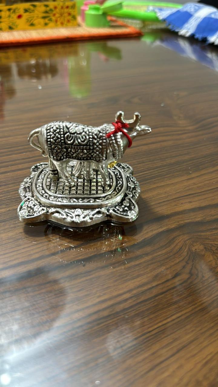 German Silver Cow and Calf Statue Idol Set of 2 Pieces for Housewarming