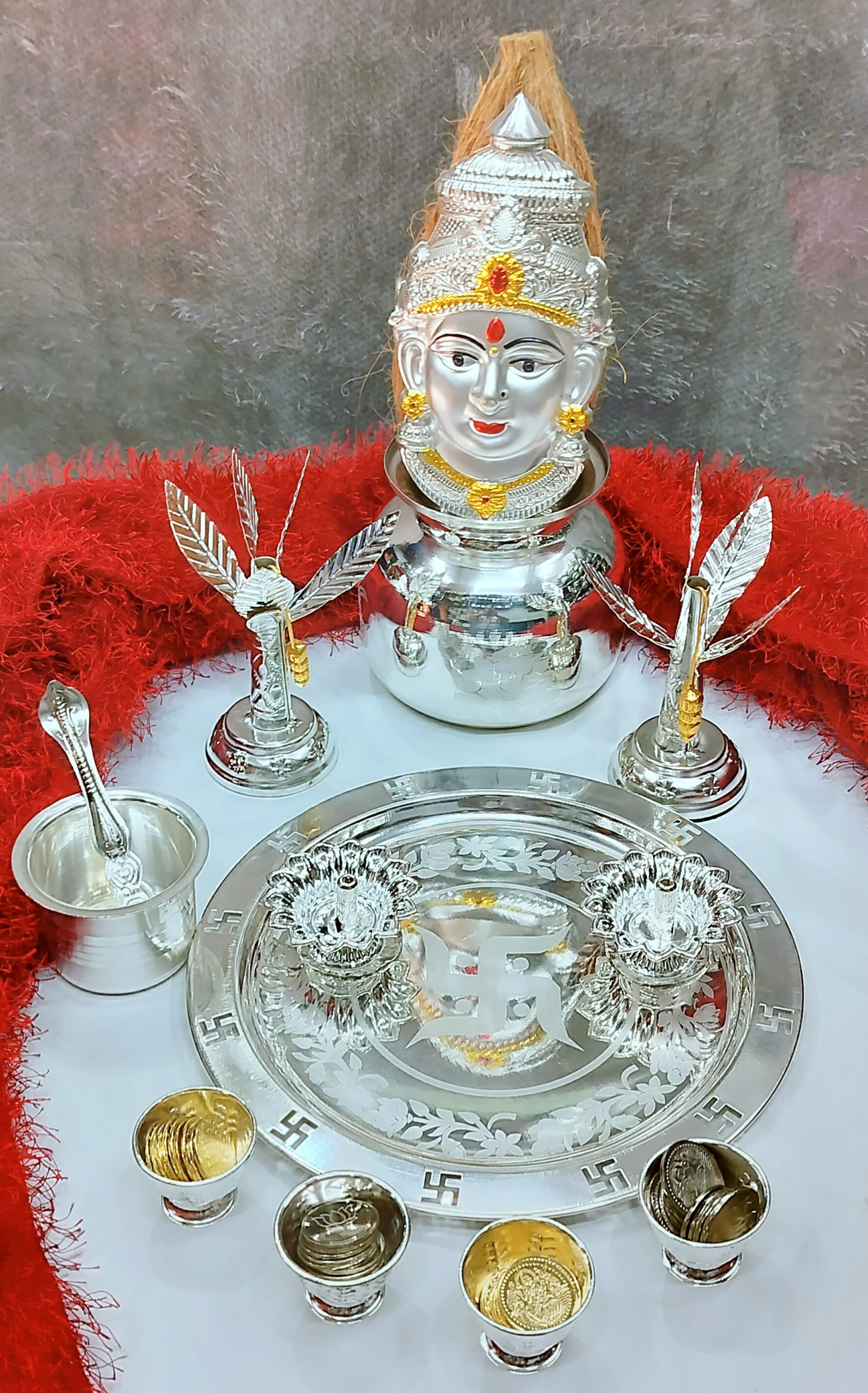 German Silver Pooja thali Set with mukut