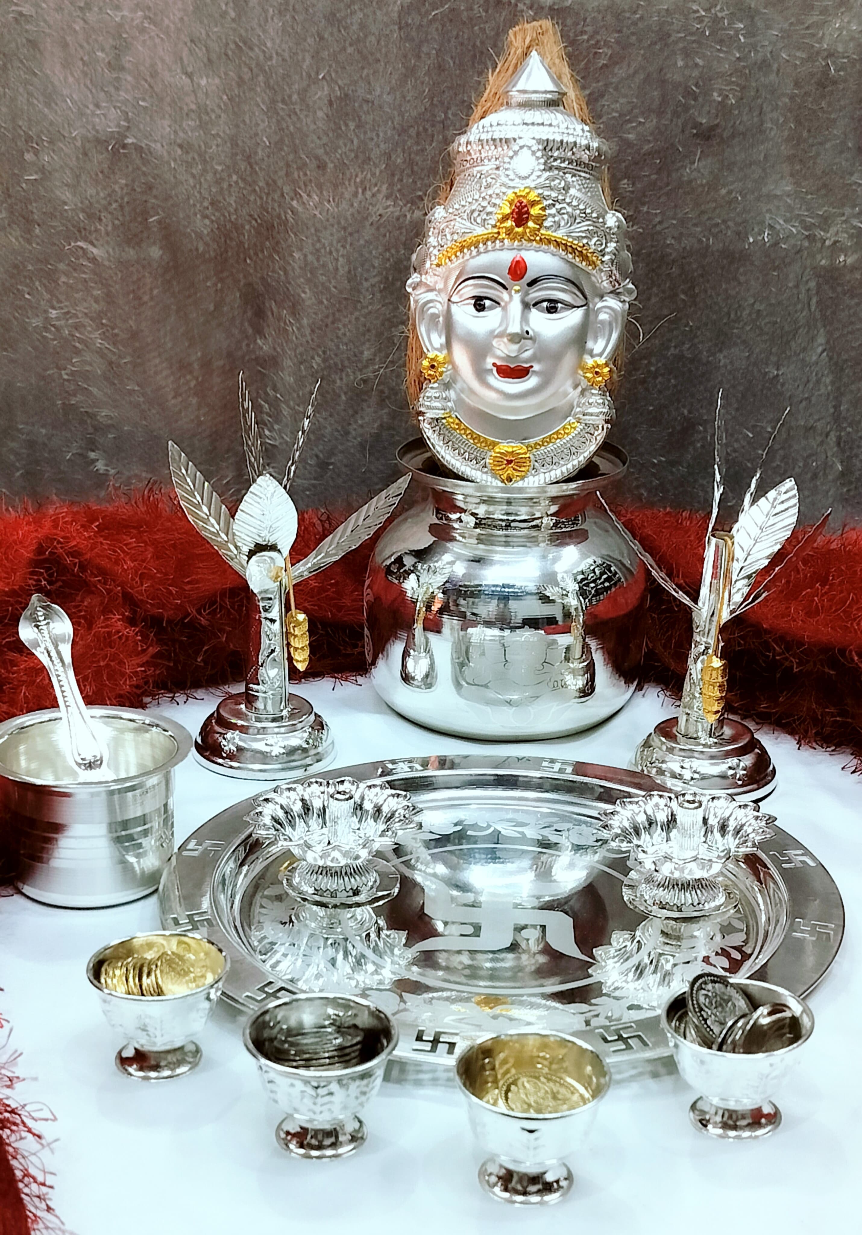 German Silver Pooja thali Set with mukut