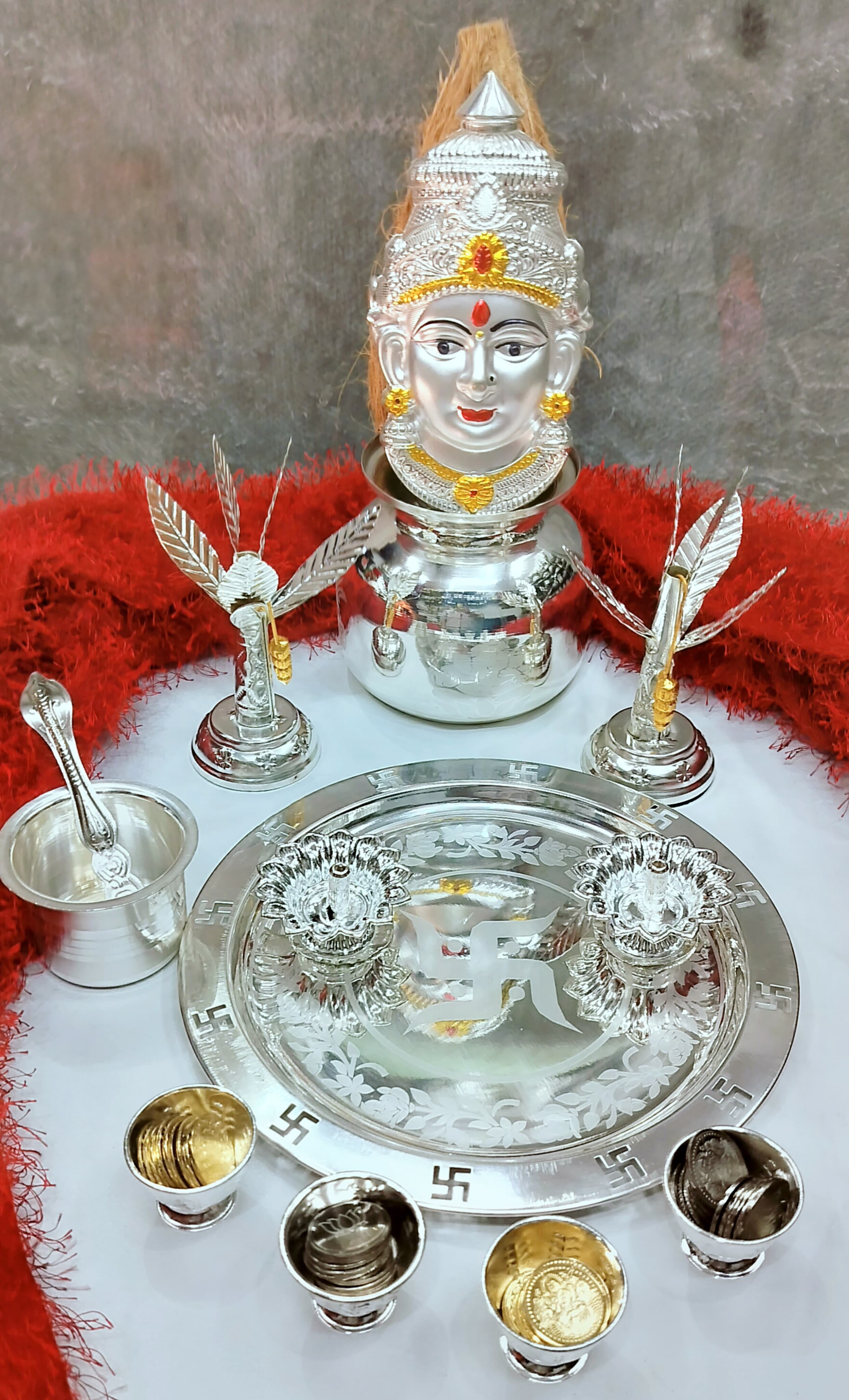 German Silver Pooja thali Set with mukut
