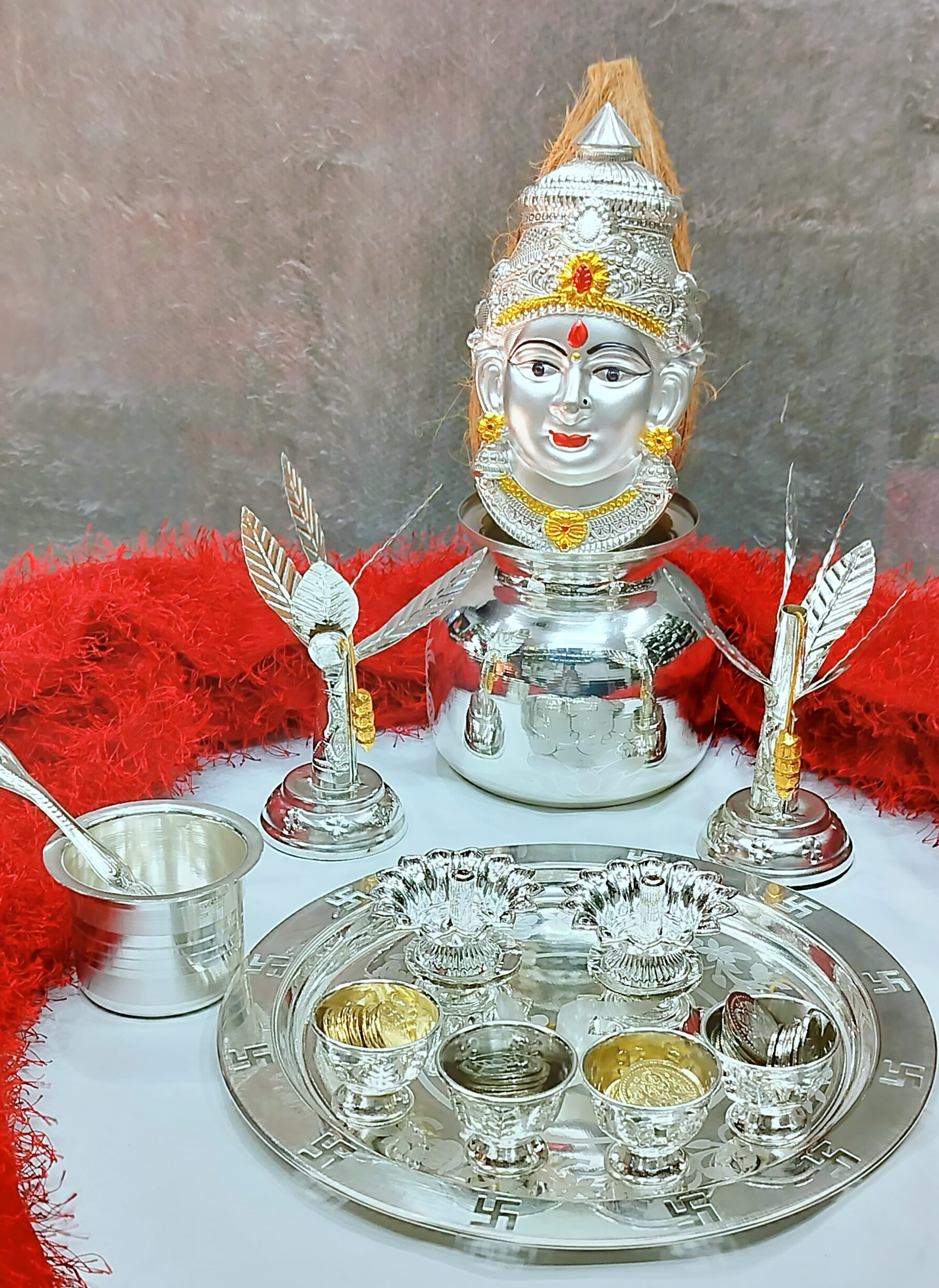 German Silver Pooja thali Set with mukut