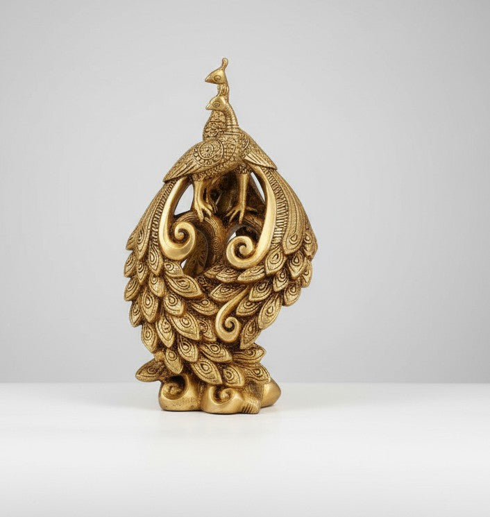 brass double peacock sitting on a tree statue for home décor/ gift item